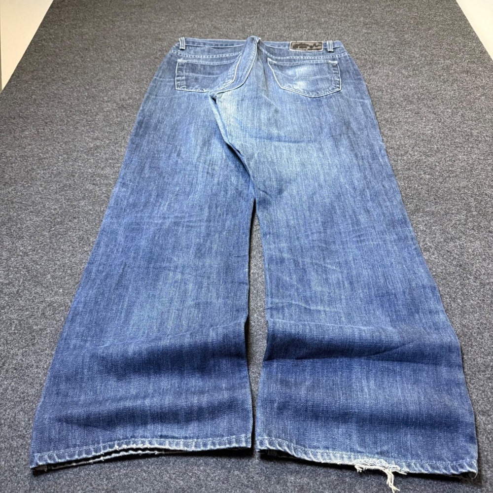Y2K Express Jeans Loose Boot Fit Mens 34x30 Blue Baggy Distressed Wide Leg